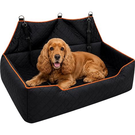 XXL-Hundeautositz, Samt, Schwarz/Orange, 2-in-1-Design (1/5)
