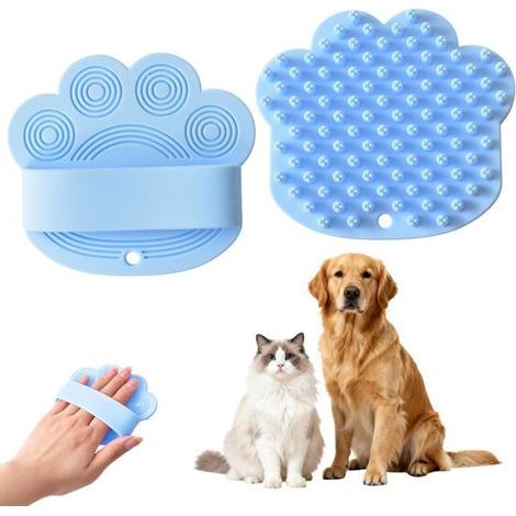 BelleRise - Katzenbadbürste, Hundepflegebürste, Massagebürste mit Ringgriff (blau) (1/5)