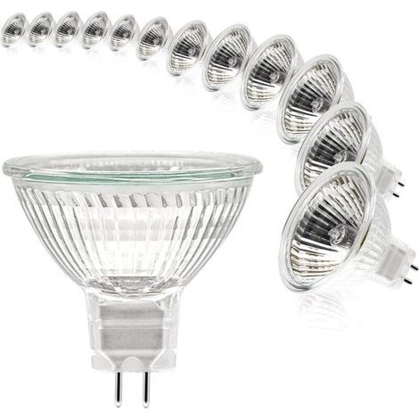 Ampoules Halogènes, Ampoule Spot MR16, Ampoule 12V 20W, Ampoule gu5.3 Ampoule MR16 Dimmable, 2 Broches Ampoules Halogène Blanc Chaud 2700K, Pack de 12 (MR16-20W-12P) (1/5)