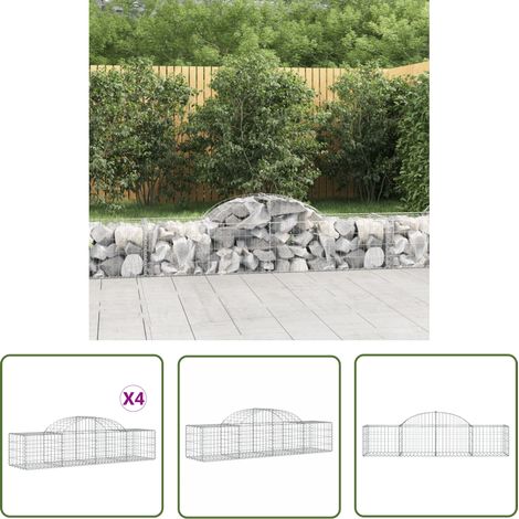 The Living Store Gabionen mit Hochbogen 4 Stk. 200x50x40/60 cm Verzinktes Eisen - Gabionen - Gabionenkorb - Gartendeko - Zaun - Sichtschutz (1/5)