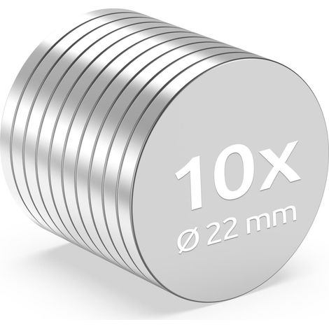 10x Neodym Magnete rund 22x2mm - NiCuNi-Beschichtung - Extrem Stark