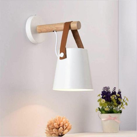 Blanc Moderne Applique Murale LED Industrielle Métal Bois éclairage Wall Light Luminaire E27 Douille pour Décoration Chambre Restaurants Café (1/3)