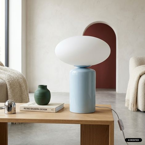 sweeek - Lampe de table intérieur céramique et verre Ø25.5cm bleu clair - Lyra (1/4)