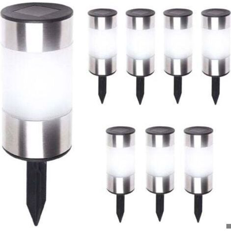 Lot de 8 bornes solaires 2 en 1 en acier inoxydable (lumière blanche) (1/5)