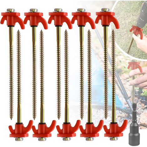 Piquet Tente, 10 Pièces Sardines Camping, Sardines de Fixation en Acier avec Perceuse pour Tente Tarp Plage Jardin