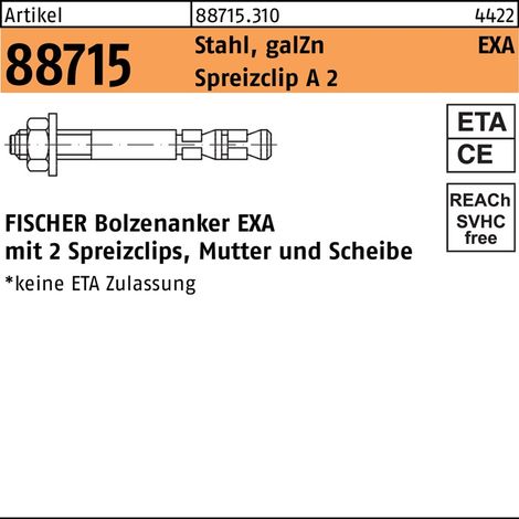 Ancrage en acier pour béton EXA 06/10 Ø6 mm, longueur 70 mm, collier de serrage 10 mm, écrou Fischer