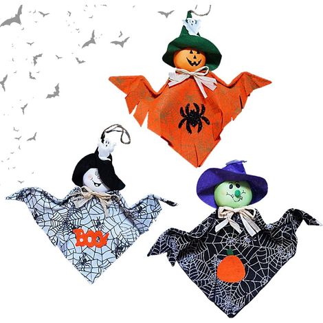 Lot de 3 pendentifs Halloween fantôme citrouille fantôme ornement cour terrasse pelouse décorations de fête
