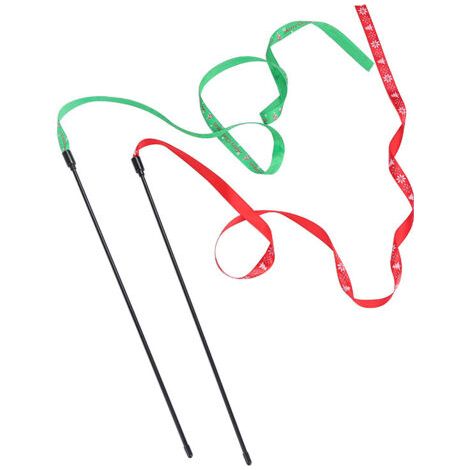 Jouet baguette pour chaton de Noël avec ruban rouge vif ou vert (1/4)