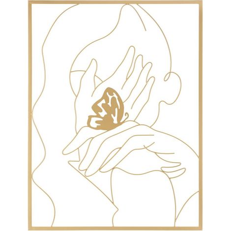 Décoration Murale Encadrée en Métal "Mains Visage" 80cm Or (1/5)