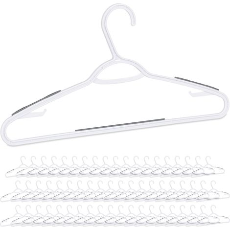 Relaxdays Coat Hanger, Set of 60, Rubber Coated Plastic Holders, Closet Organisation, Dresses & Skirts, Non-Slip, White