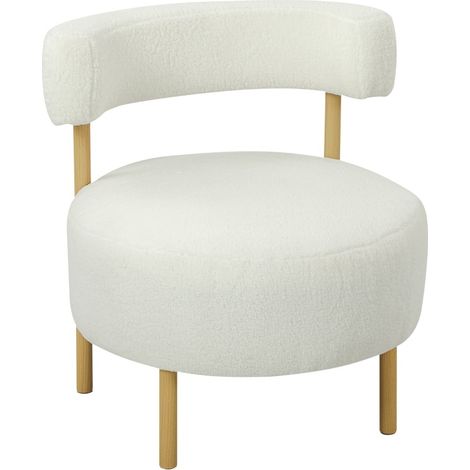 Relax-Loungesessel aus Sherpa-Fleece in Creme, Metallbeine in Holzoptik, 67 x 67 x 71 cm (1/3)