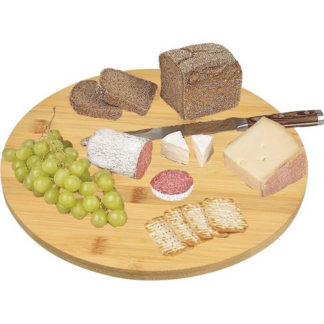 Tagliere Rotondo in Legno con Base Rotante, Diam. 35 cm e spess. 2 cm - Piatto Girevole, a 360° per servire Pizza, Dolci, Formaggi, Aperitivo, Finger (1/5)