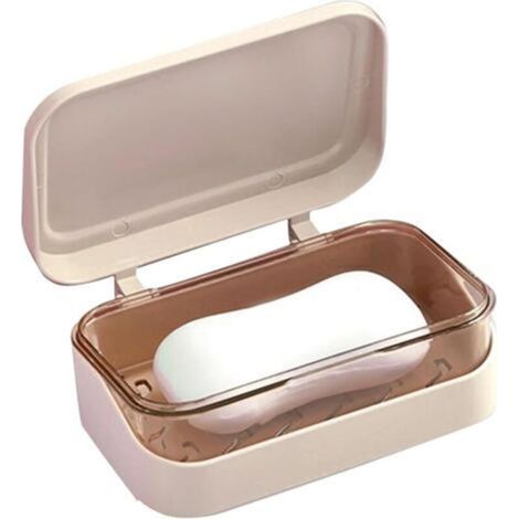 1-Piece Soap Dish with Removable Drain Tray and Lid, 2-Layer Rectangular Soap Container, Leak-Proof Travel Soap Case (1/5)