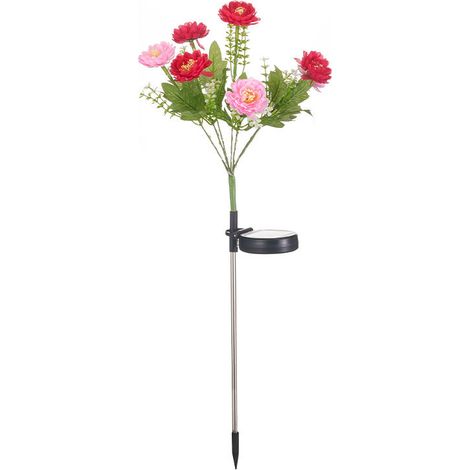 Lampe solaire décorative 7 têtes de fleurs, éclairage extérieur étanche pour jardin, pelouse, terrasse, rouge et rose (1/4)