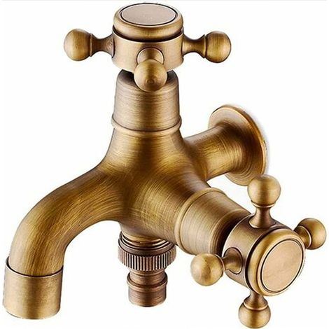 Robinet De Jardin - Robinet Murale En Laiton - Double Sortie - Style Vintage Européen - Pour Extérieur Et Salle De Bain - 1 Pièce (1/5)