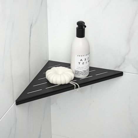 Mensola angolare per box doccia, 250 mm, nero opaco, acciaio inox 304, mensola angolare a incasso per bagno e doccia, per pareti piastrellate, non richiede foratura (1/5)