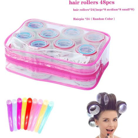 Juego de rulos para el cabello - Rulos autoadhesivos en 3 tamaños con pinza y peine - para mujeres, hombres y niños (1/5)