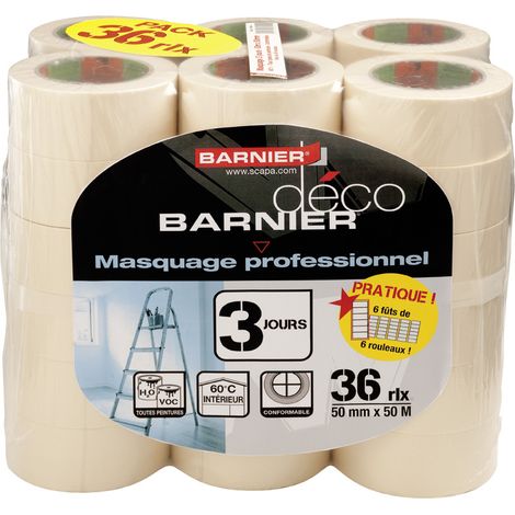 Paquete de 36 rollos - Cinta de enmascarar para pintura, ancho 50 mm - largo 50 m