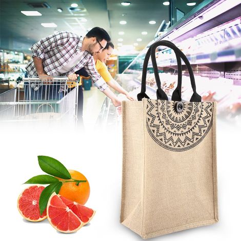 Vintage quadratische Jutetasche, Handtasche, Aufbewahrungstasche, Einkaufstasche, Schultertasche (S) (1/5)