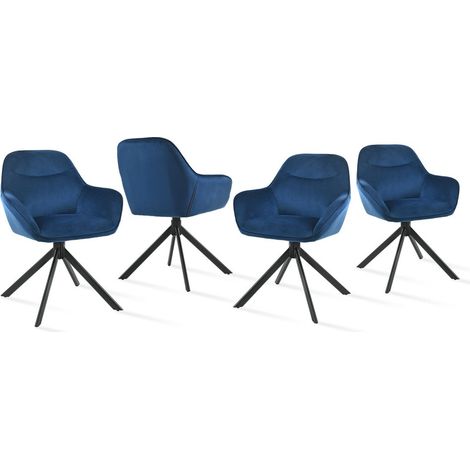 Goeurvant Sedia girevole a 360° con seduta morbida, schienale curvo elegante e braccioli ergonomici, comfort elegante per ogni stanza - Set di 4 - Blu