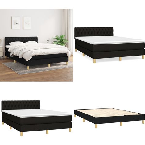 Sommier à lattes de lit avec matelas Noir 140x200 cm Tissu - Lit Double - Lit Tapissier - Matelas À Ressorts Ensachés - Literie - Chambre À Coucher - Home & Living (1/5)