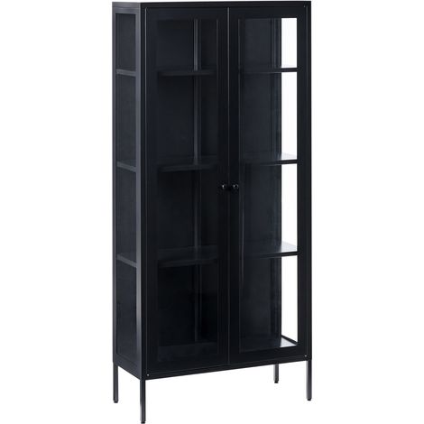 Estante de metal negro 176 cm vidrio armario expositor 2 puertas oficina Harty