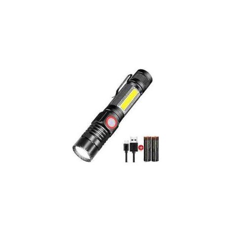 Torcia tattica a LED ricaricabile ultra luminosa, torcia laterale COB ricaricabile tramite USB con base magnetica per emergenze all'aperto, 3 modalità di illuminazione. - Crezuo