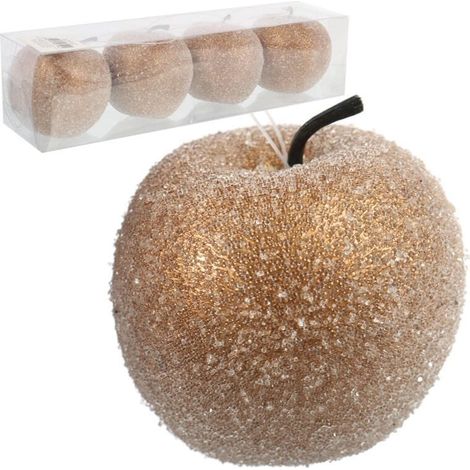 Palline decorative a forma di mela in plastica dorata, 7 cm - Set da 4 (1/4)