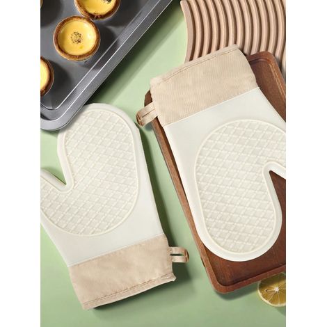 Gants de four en silicone anti-brûlure et résistants à la chaleur pour la cuisson en cuisine, antidérapants, blancs. (1/4)