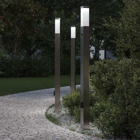 Pollerleuchten mit Sensor&Steckdose 3 Stk. 110 cm Edelstahl IP44
