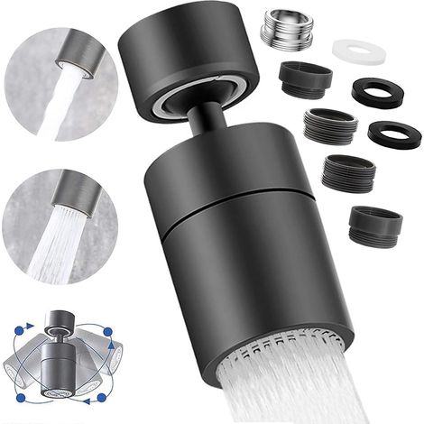 Wasserhahn Aufsatz Schwenkbar, 360° Drehbar Doppelfunktion Luftsprudler, Armaturenaufsatz mit 2 Sprühfunktion, Wassersparer Küche Bad (Schwarz) (1/5)