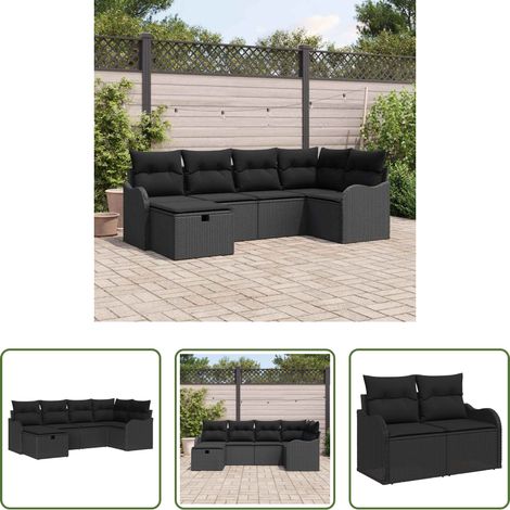 vidaXL Canapé poly rattan - Ensemble de canapé de jardin avec coussin 6 pcs Noir Poly rotin (1/5)