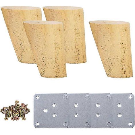 Quatre pieds de meubles inclinés, pieds en bois de 5 cm, adaptés aux tables, lits, armoires, livrés avec plaques de fixation et vis. (1/5)