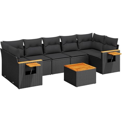 Set de sofás de jardín 8 piezas y cojines ratán sintético negro vidaXL (1/5)
