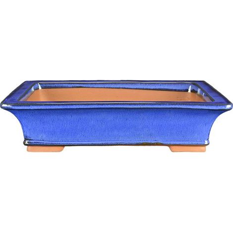 Vaso per bonsai rettangolare in gres smaltato blu 49x34x11 cm - J01a