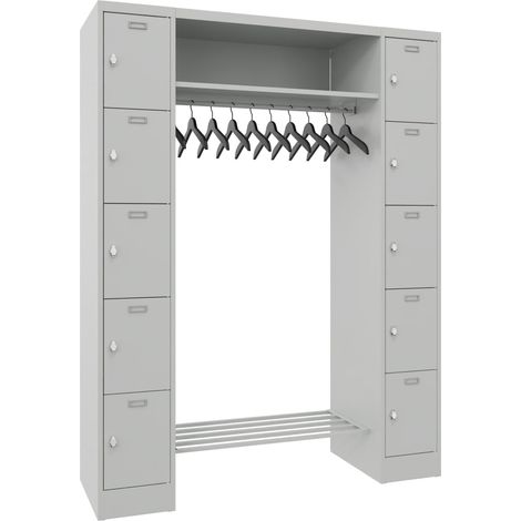 STIER Garderobe, 2 Säulen mit 5 Fächern, 300 mm AB, Hutablage 900 mm, Drehr., RAL 7035 (1/2)