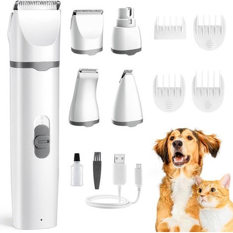 Cortapelos para perros - Recortadora eléctrica inalámbrica 4 en 1 con lima de uñas - Blanca (1/5)