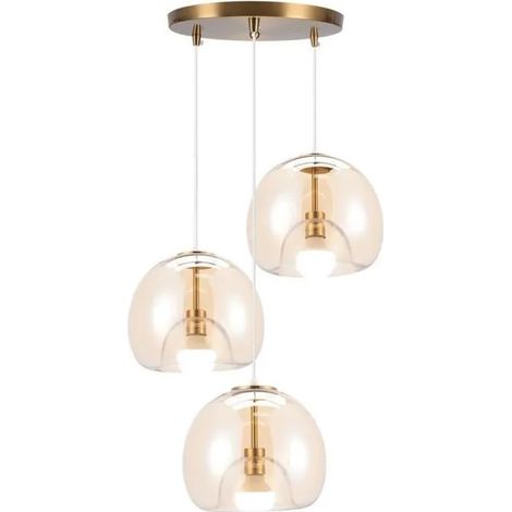 3lampes Suspension Luminaire Moderne,25cm Lustre Industriel Vintage Abat-jour en Verre E27 Lampe de Plafond Ajustable Retro (1/5)