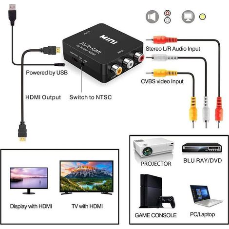 Adaptateur RCA vers HDMI – Convertisseur vidéo audio 720P 1080P – Compatible PS2 PS3 Xbox – Câble d'alimentation USB inclus (1/5)