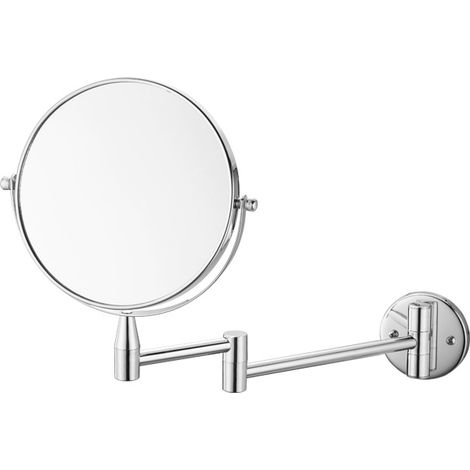 Specchio ingranditore rotondo da parete per bagno, ingrandimento 1x/5x, retrattile, cromato