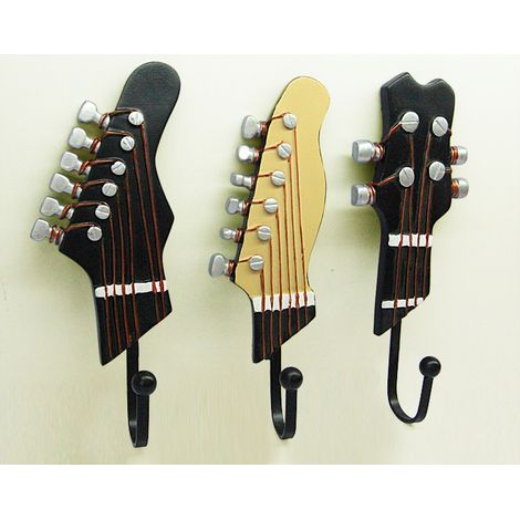 Lot de 3 crochets muraux porte-serviettes en résine, support décoratif forme guitare vintage (1/5)