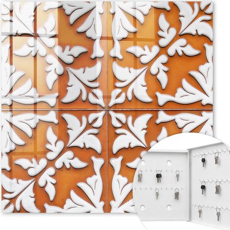 Armoire à clés - (30 cm x 30 cm) - Boîte à clés murale - Coffret de rangement pour clés - Couleur blanche - Ouverture vers la droite - Pour maison et bureau - Motif végétal