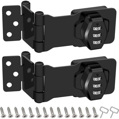 Lot de 2 verrous rotatifs à mot de passe, verrous pliables en acier inoxydable 304 pour tiroirs, armoires, portes, portes de grange basculantes, pour l'extérieur (noir) (1/5)