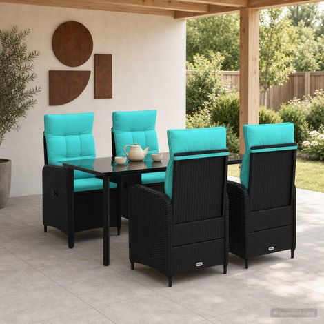 vidaXL Ensemble de salle à manger pour jardin 5 pc Noir et turquoise (1/5)