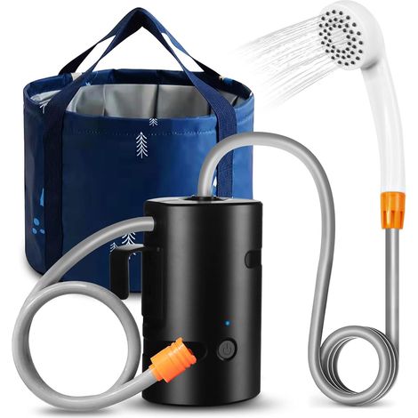 Douche extérieure portable, étanche IPX7, avec lumière LED, batterie 4400 mhA, charge USB, pompe de douche électrique + sac d'eau de 20 l, convient pour la randonnée/le sac à dos, le camping (1/5)