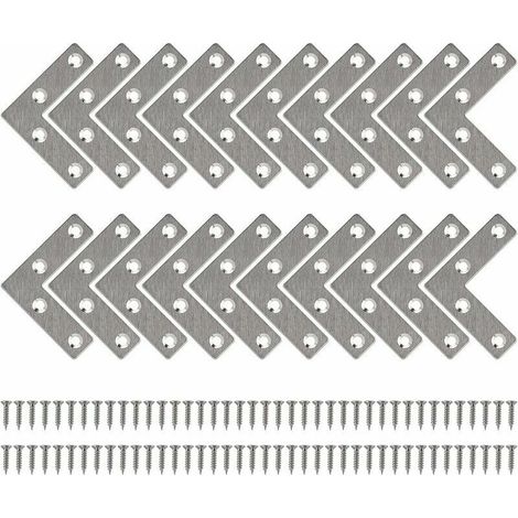 50 x 50mm 20 Pièces Equerre de Fixation Plats Droits Support en forme de L Metalliques Equerres avec Vis pour Bois Meubles Placard Réparation Support (1/5)