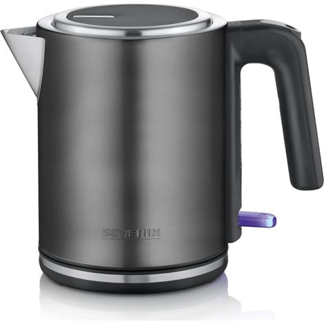 SEVERIN Bouilloire compacte à ouverture extra large, 2 400 W, Petite bouilloire au design moderne, Capacité : 1 L, Socle 360°, Bouilloire électrique avec filtre anticalcaire, Dark Inox, WK 9342 (1/5)