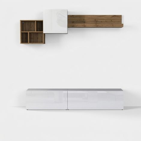 Parete attrezzata soggiorno moderna minimal Chronos n°23 - Bianco (1/5)