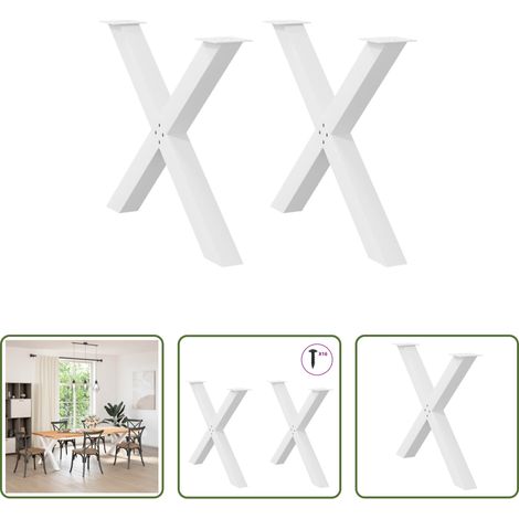 vidaXL Patas para mesa de comedor en forma de X (2 unidades), color blanco, 90 x (72-73) cm, acero (1/5)