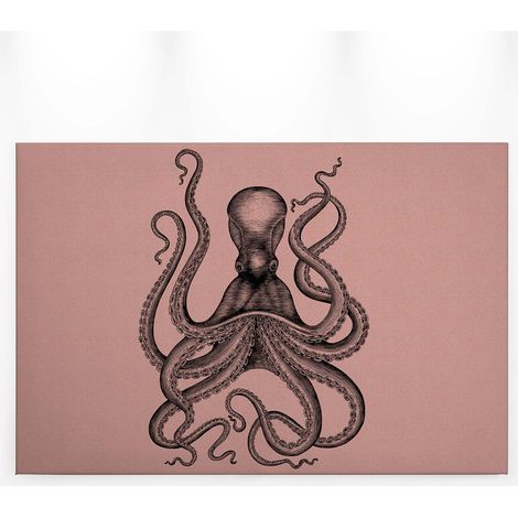 Tableau pieuvre sur fond rose | Tableau animaux de la mer moderne pour salon | Tableau sur toile original poulpe pour chambre 0,9 x 0,6 m (1/5)